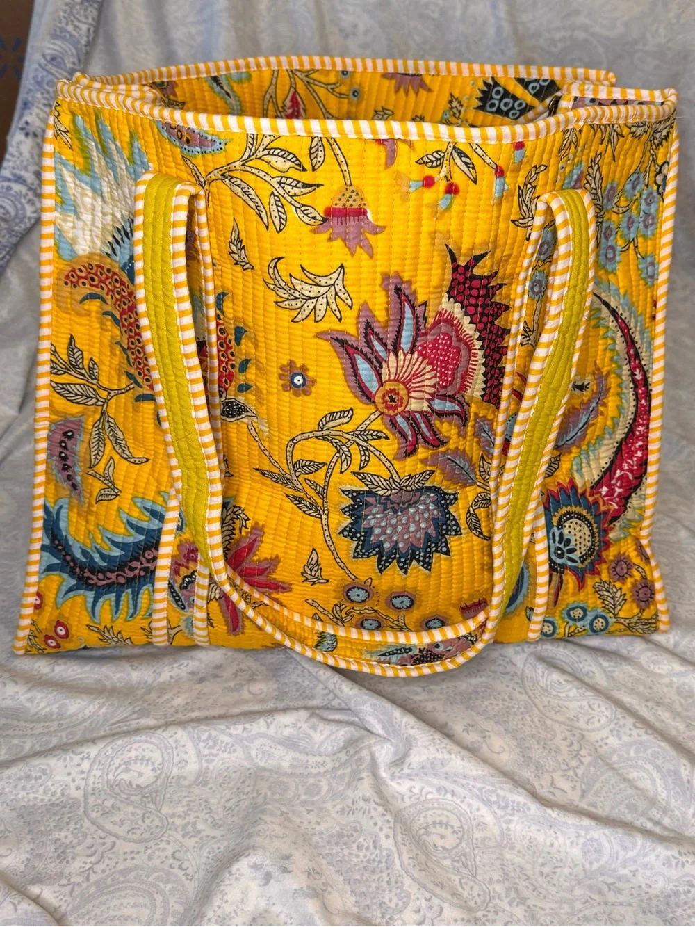 Yellow Floral Quilted Tote- Made in India